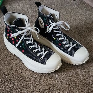 Converse Black and White Floral High-Top Sneakers